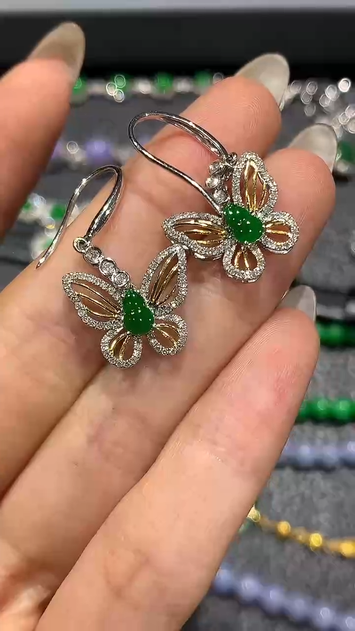 【闪购商品】翡翠耳饰18K金镶嵌4团购