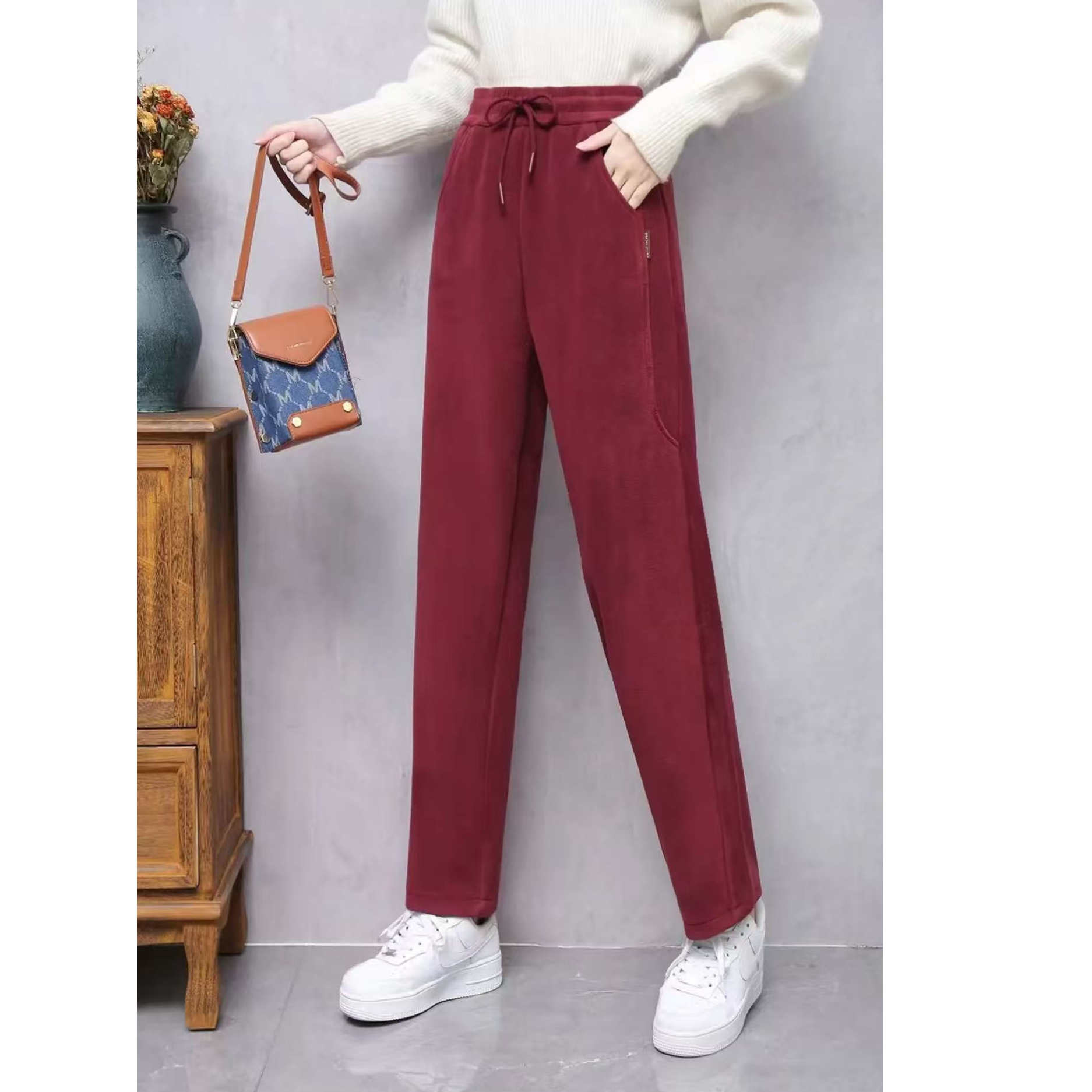 9135-女士双面复合摇粒绒（特厚）（酒红）防风裤