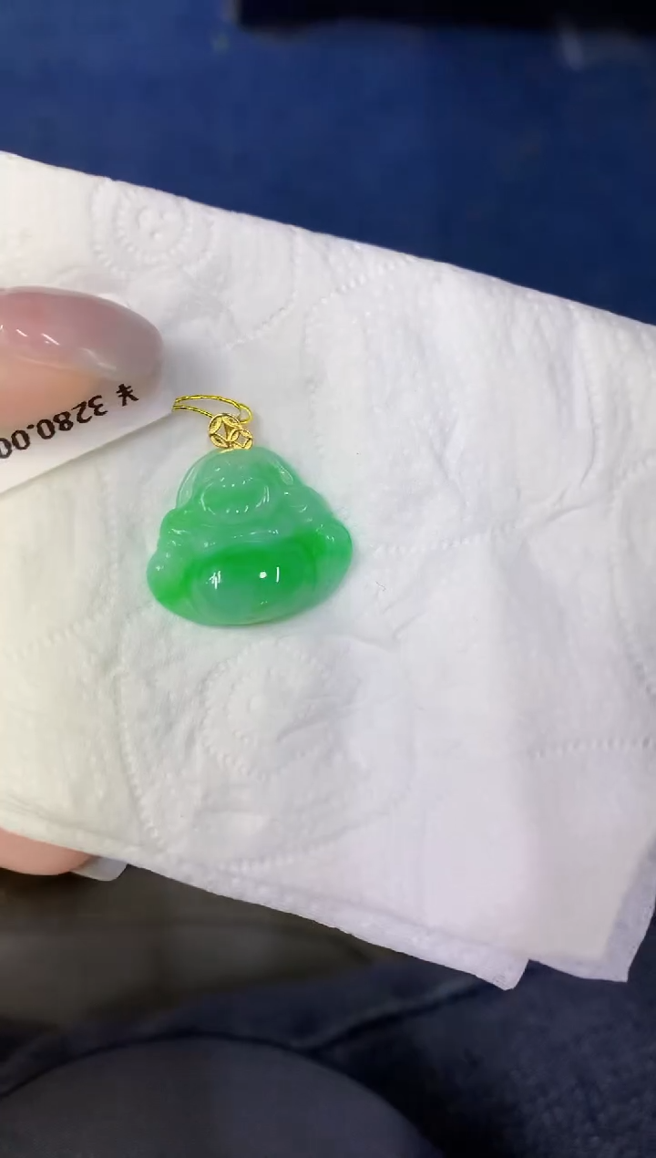 颈饰18K金镶嵌翡翠缅甸天然翡翠A货