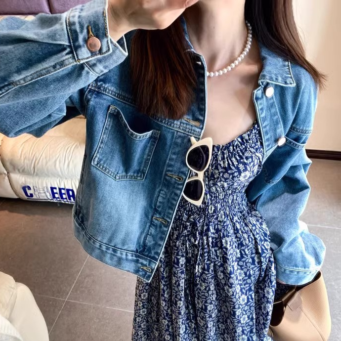 14649法式桔梗牛仔上衣女绝美御姐风韩系时尚休闲叠穿外搭外套