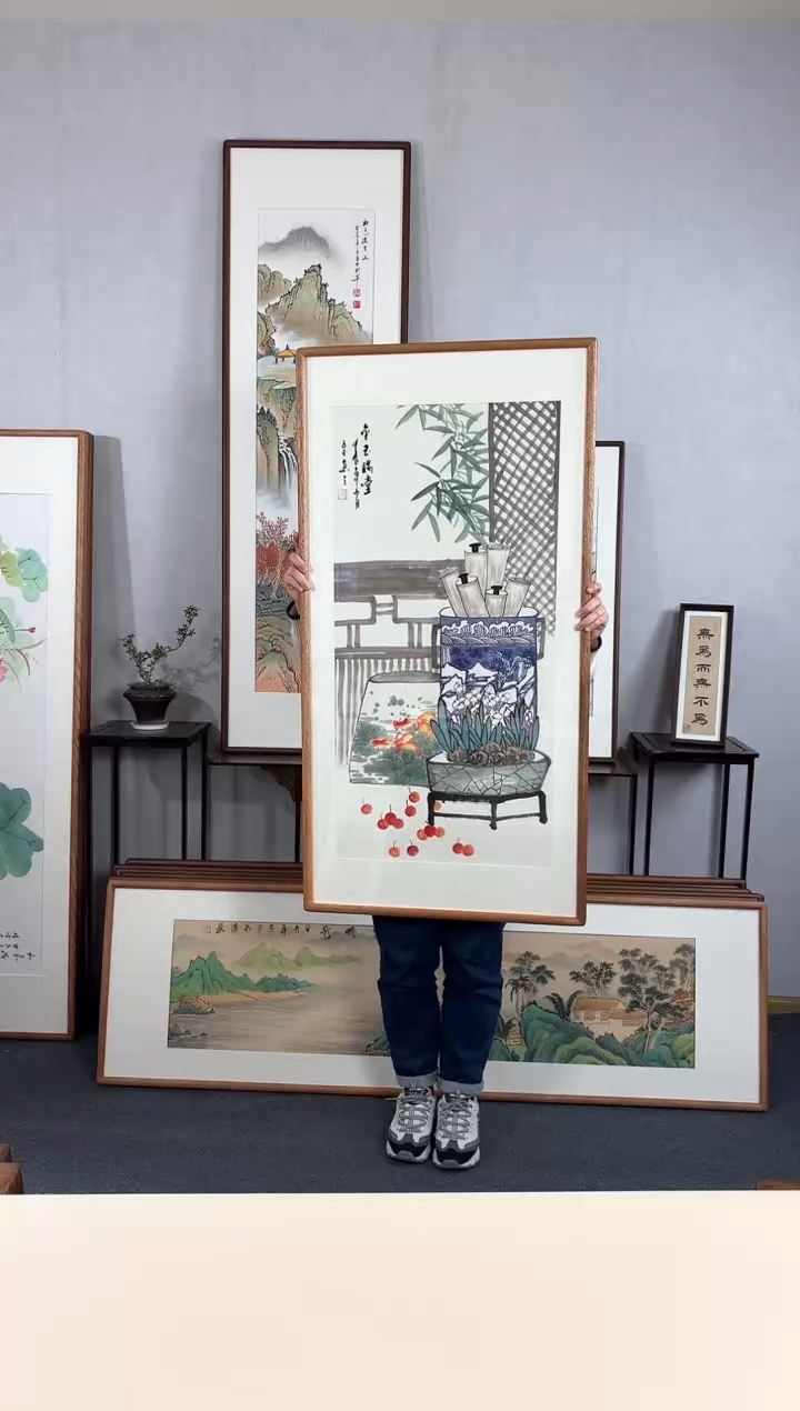 【闪购商品】国画手绘*金玉满堂*62*123cm实木框