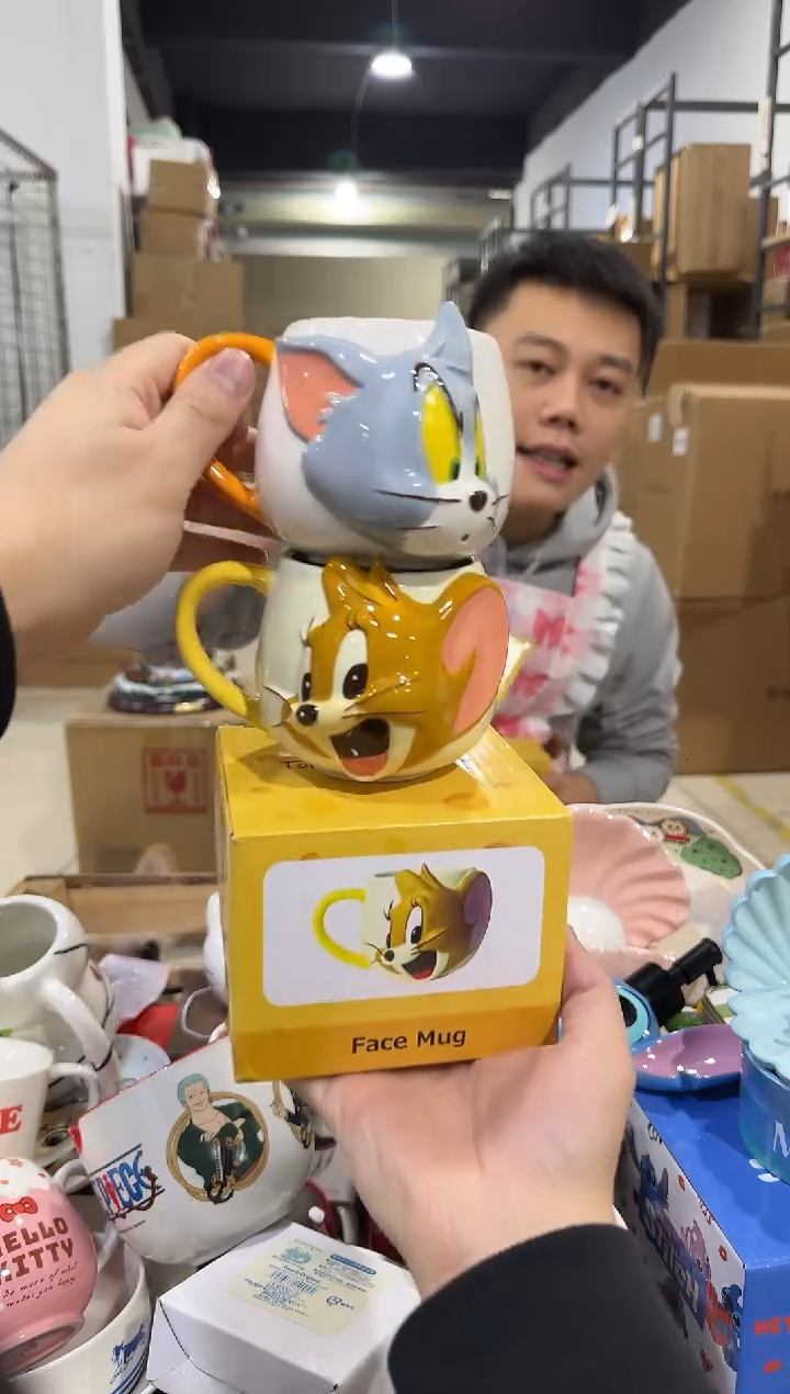 瓷片原盒立体猫和老鼠对杯