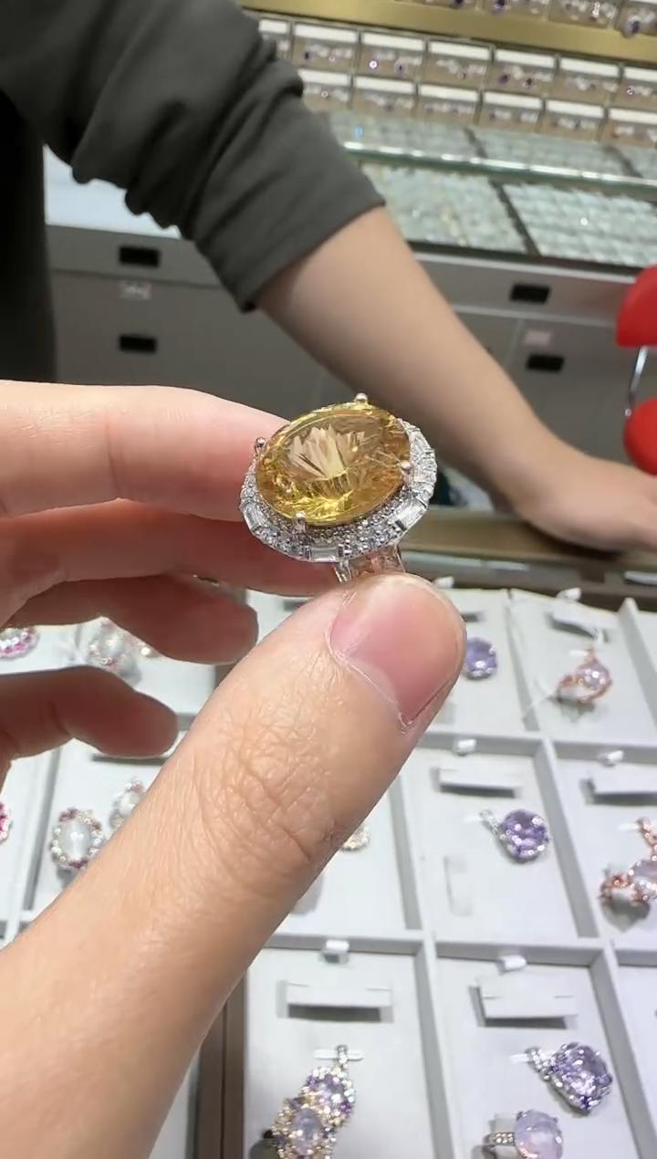 【闪购商品】黄晶戒指银S925镶嵌16*14mm