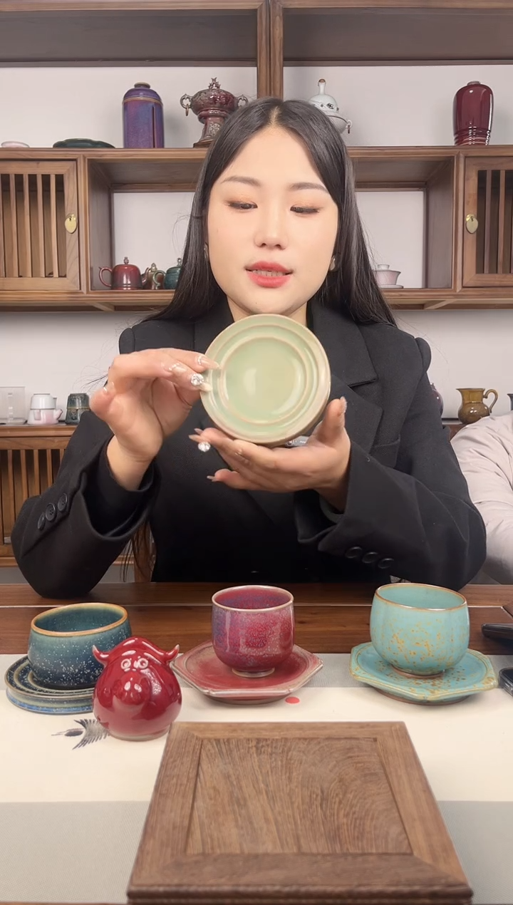 【闪购商品】杯钧瓷钧尚源纯手工梅子青壶承