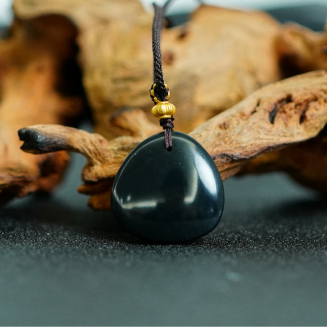 银S925和田玉墨玉三角牌吊坠 T110903