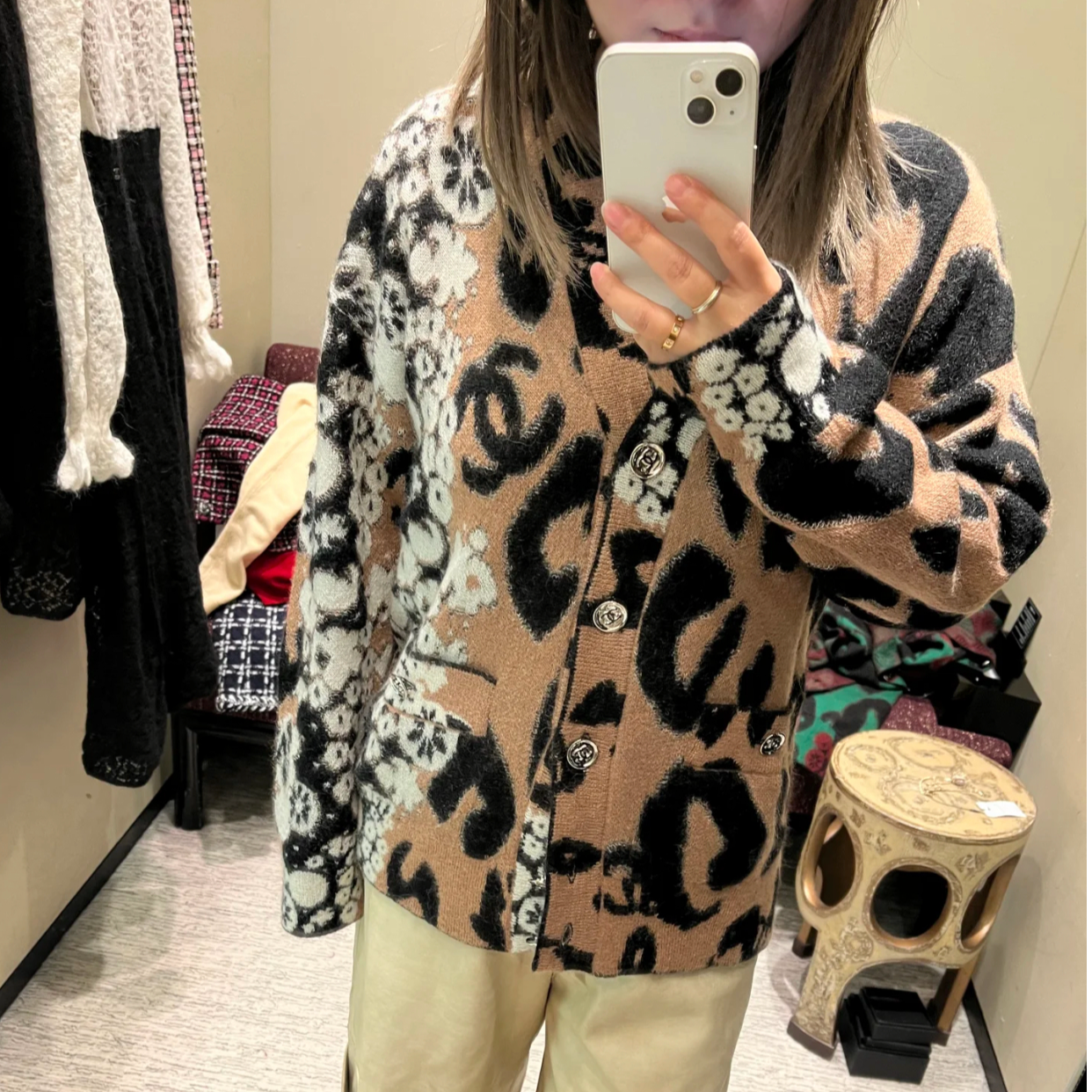 未使用 Chanel/香奈儿 23A达喀尔羊毛马海毛混纺针织开衫40码