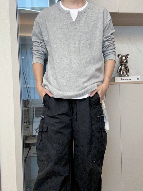 秋季工装风微弹力高腰弯刀裁剪休闲裤百搭宽松