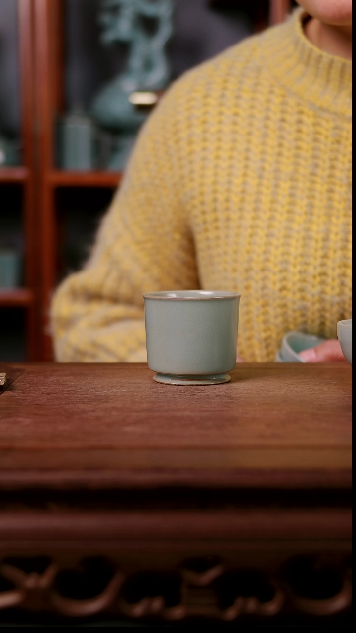 杯子陶沐*雨青霁汝窑仿古釉   瑕