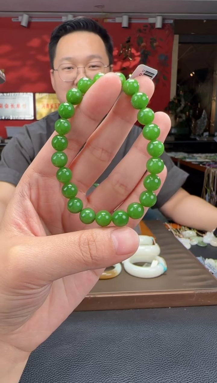 手串未镶嵌和田玉碧玉粉绿单圈手串