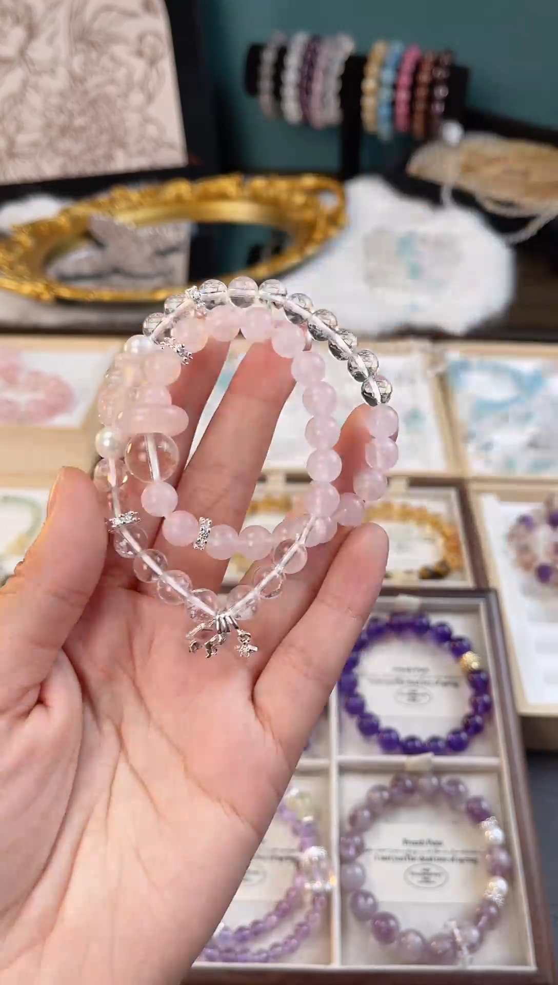 【闪购商品】水晶手串合金天然水晶粉水+白水+贝珠