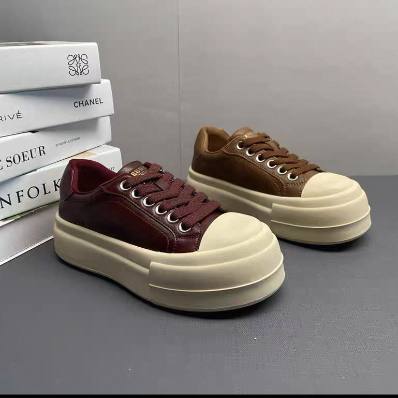 2025新款真皮大头面包鞋厚底增高百搭休闲运动板鞋女单鞋5K5-309