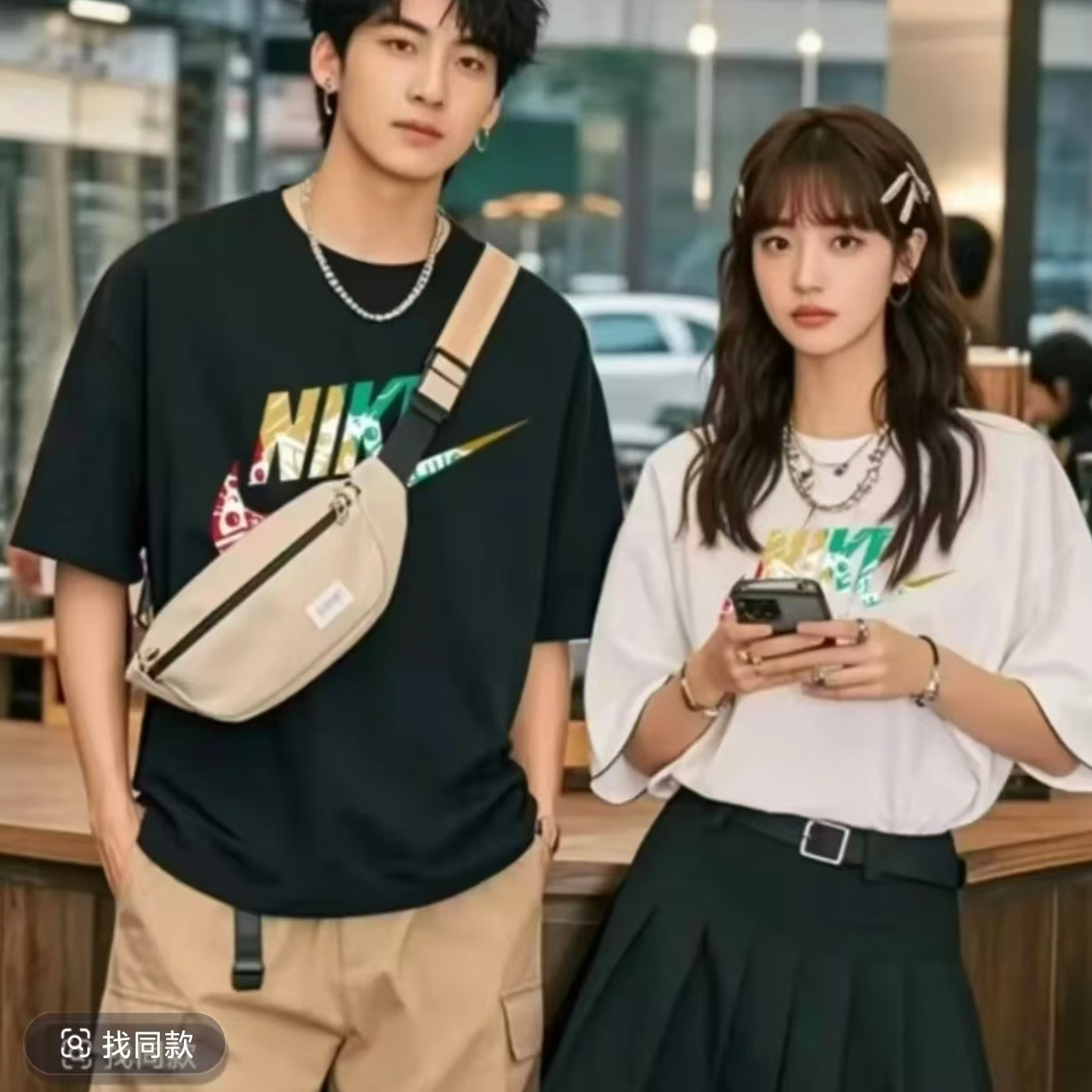 休闲修身型夏季冰感重磅短袖圆领印花T恤宽松上衣运动潮流男装