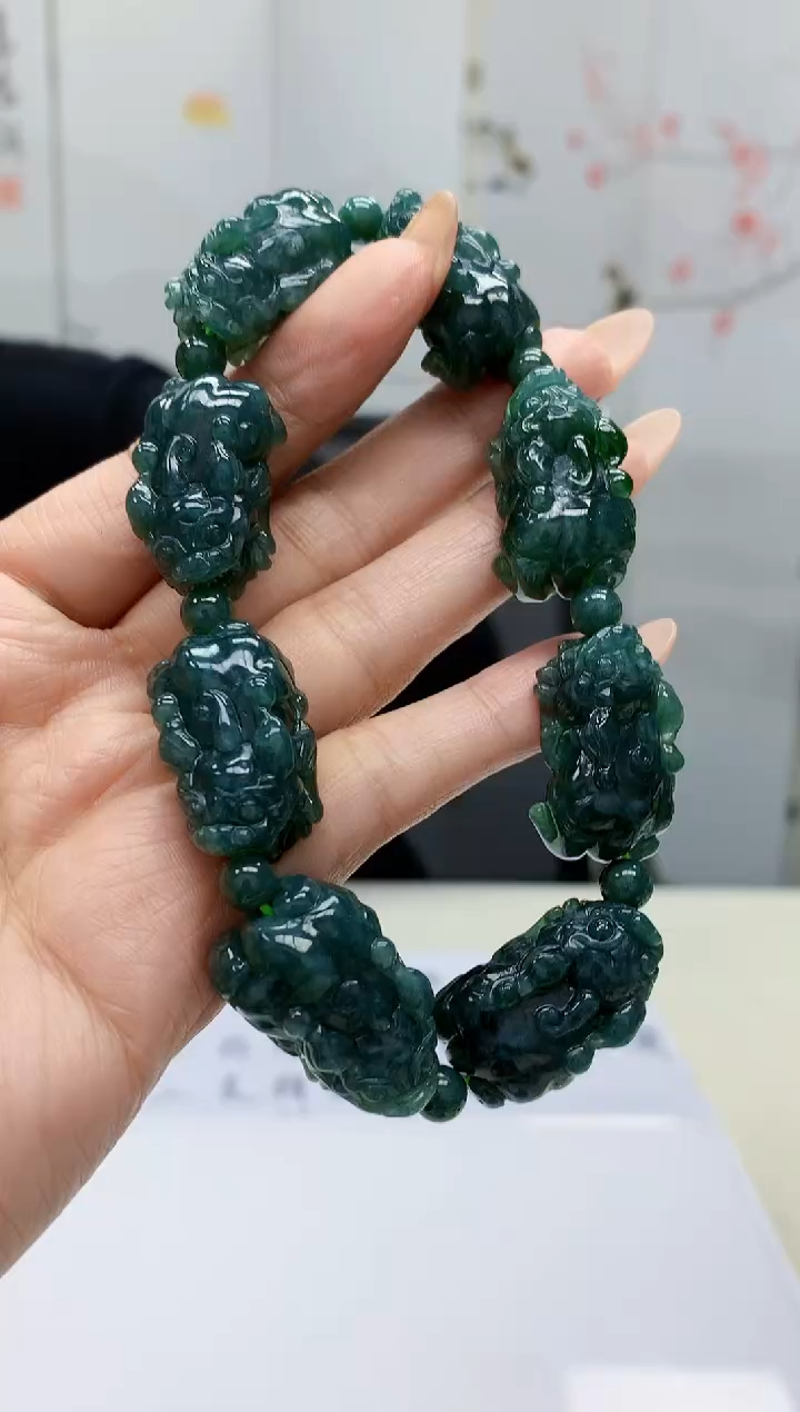 【闪购商品】定制翡翠未镶嵌5152MM-毛货手串99