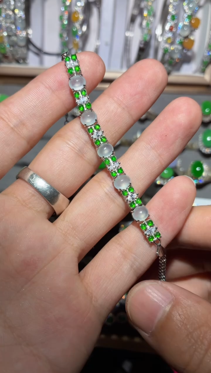 银S925镶嵌手链翡翠 全量