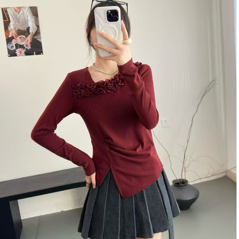 【58118】丰#设计感褶皱修身百搭上衣