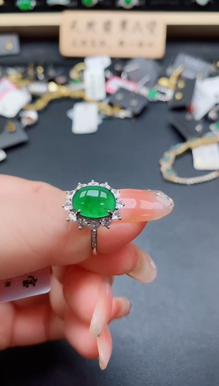 银S925镶嵌戒指翡翠1