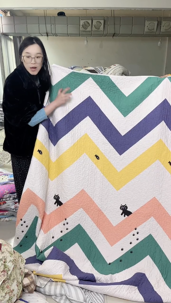 棉200*220双面斜纹白底黑猫
