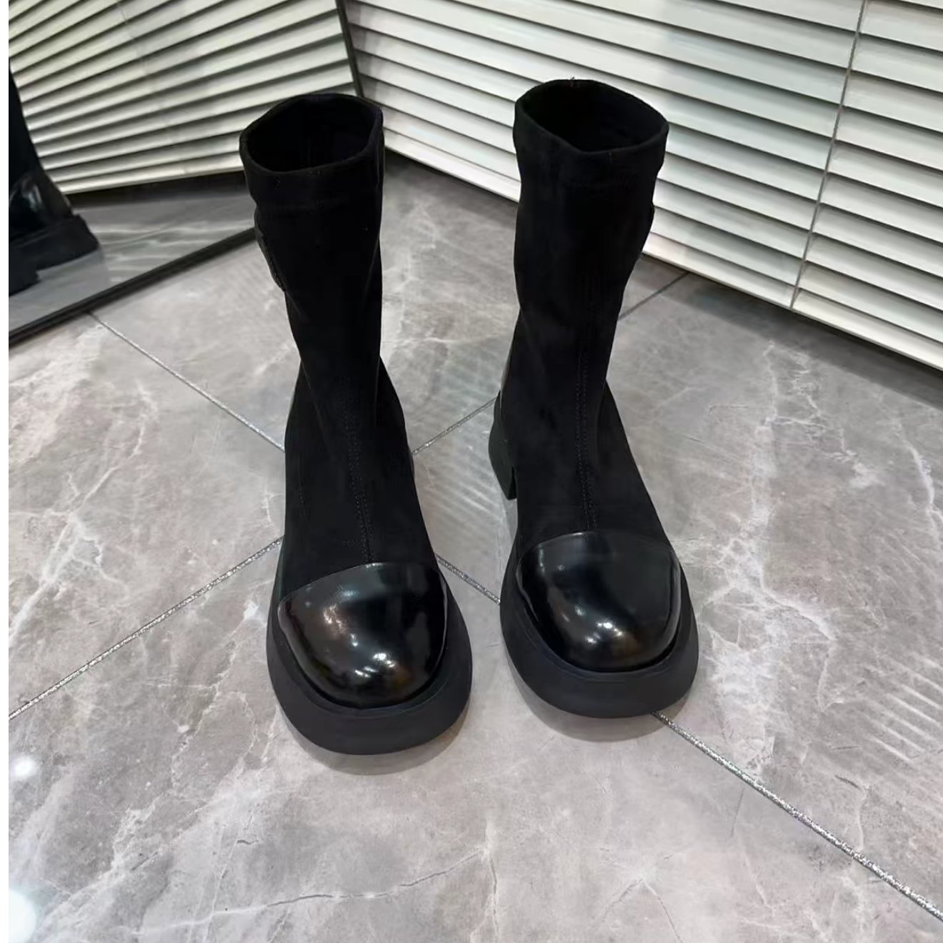 【运费险】休闲秋套筒靴子一脚蹬厚底冬粗跟靴欧美风短靴