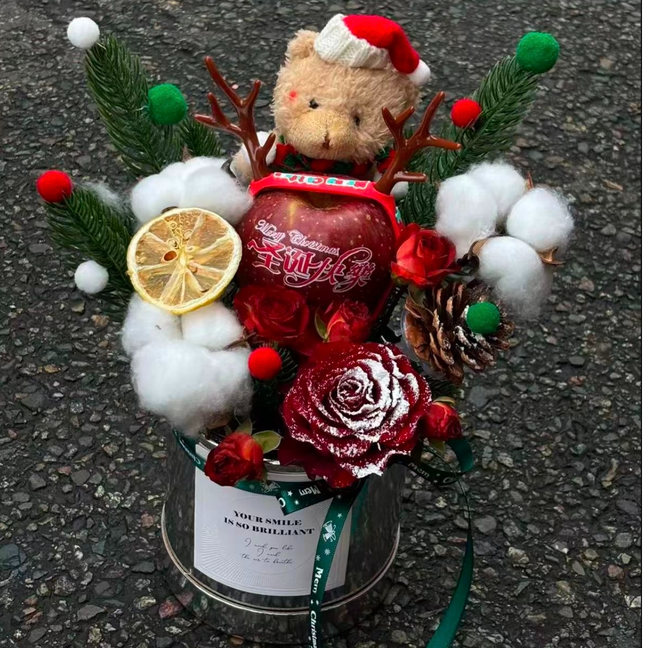 圣诞节迷你防水抱抱桶马克龙色系掌心小圆通花艺送礼礼品礼物材料