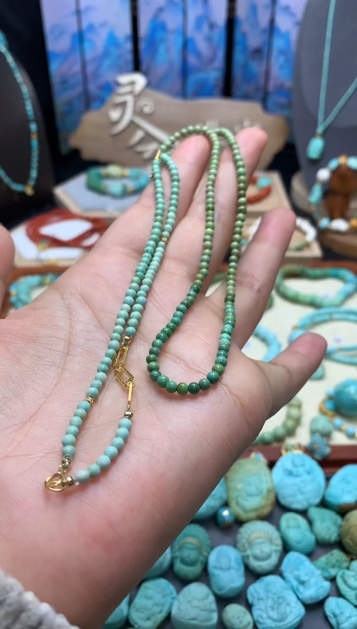 【闪购商品】绿松石颈饰18K金镶嵌高瓷绿松石万能连60长