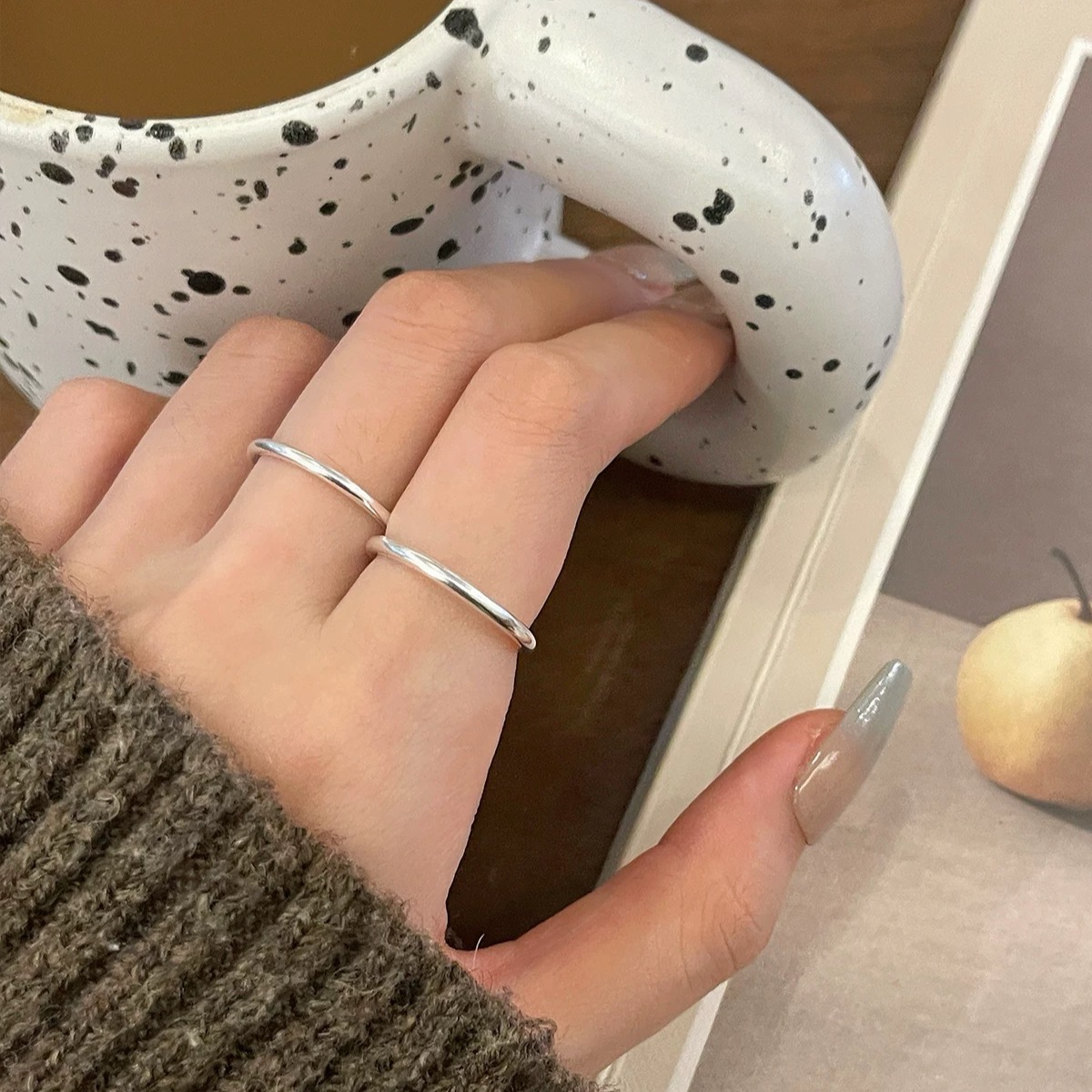 足银戒指 足银戒指足银999细素圈戒指时尚小众气质简约素戒指变装