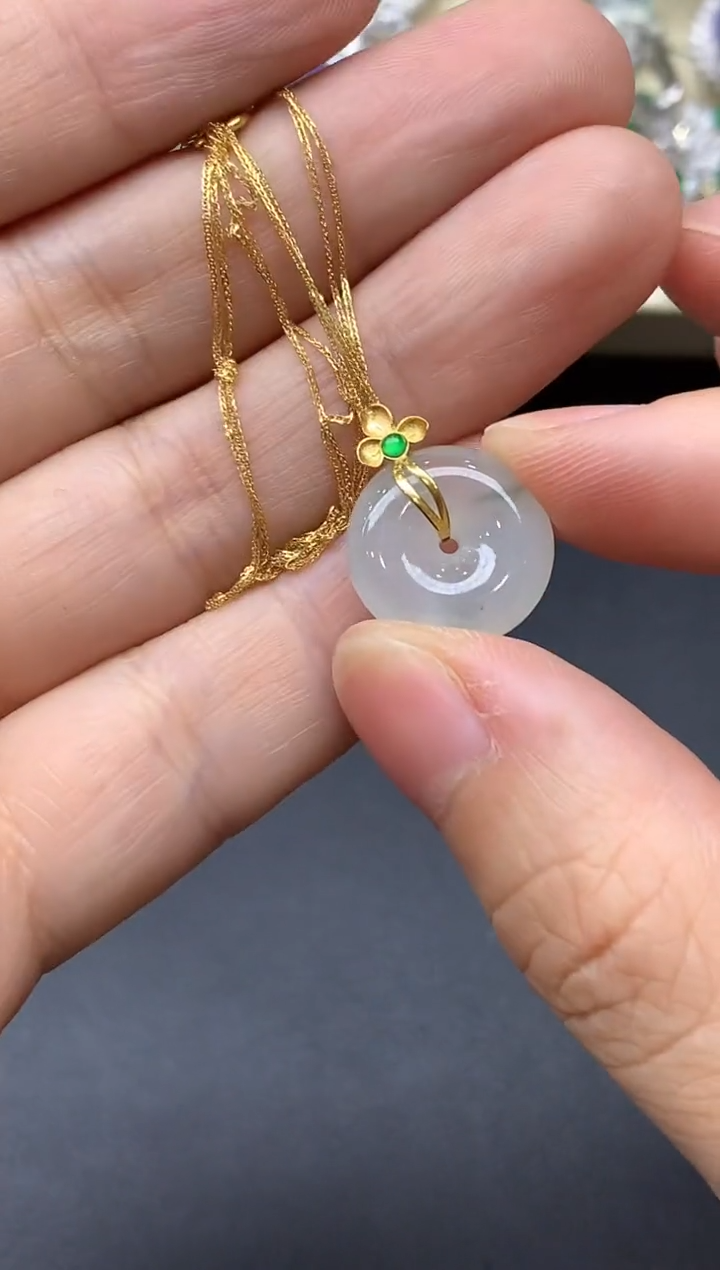 颈饰18K金镶嵌翡翠445-中国好珍宝