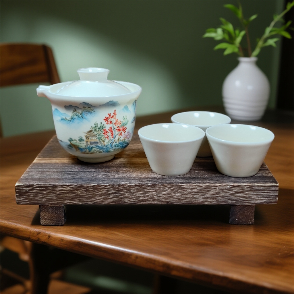 汝窑世外桃源一壶带三杯2272手工高档高档家用中式便携式礼盒装