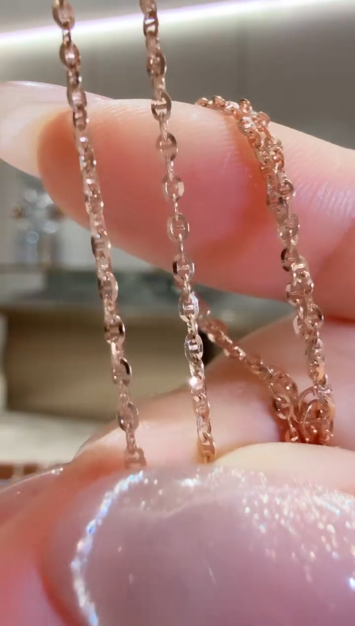 18K金项链猪鼻子素链子 45CM 玫瑰金