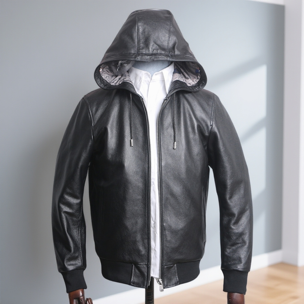 真皮皮衣牛皮连帽棒球服韩版修身柔软休闲青年春季潮流皮衣