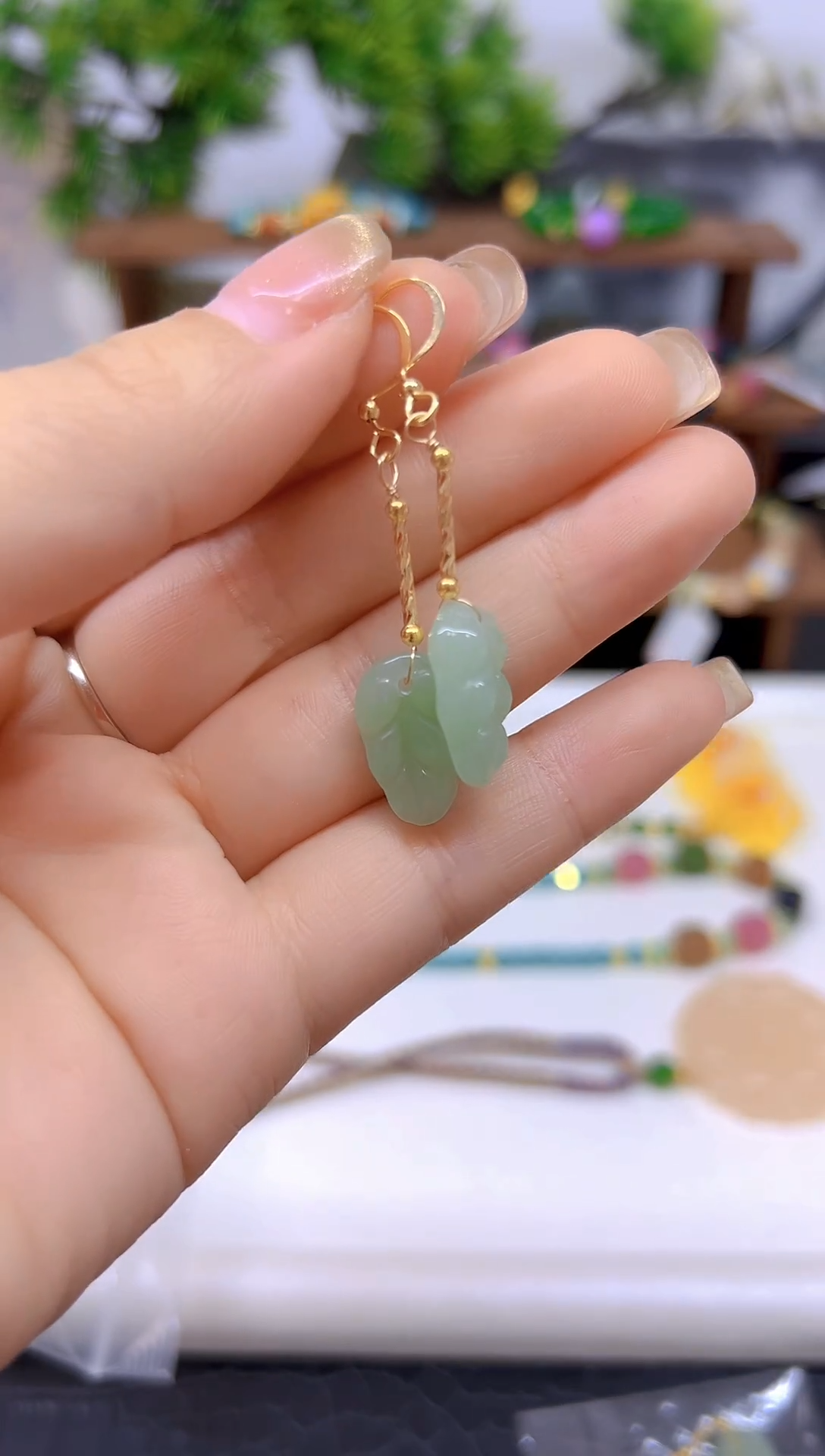 和田玉14K金镶嵌耳饰E302