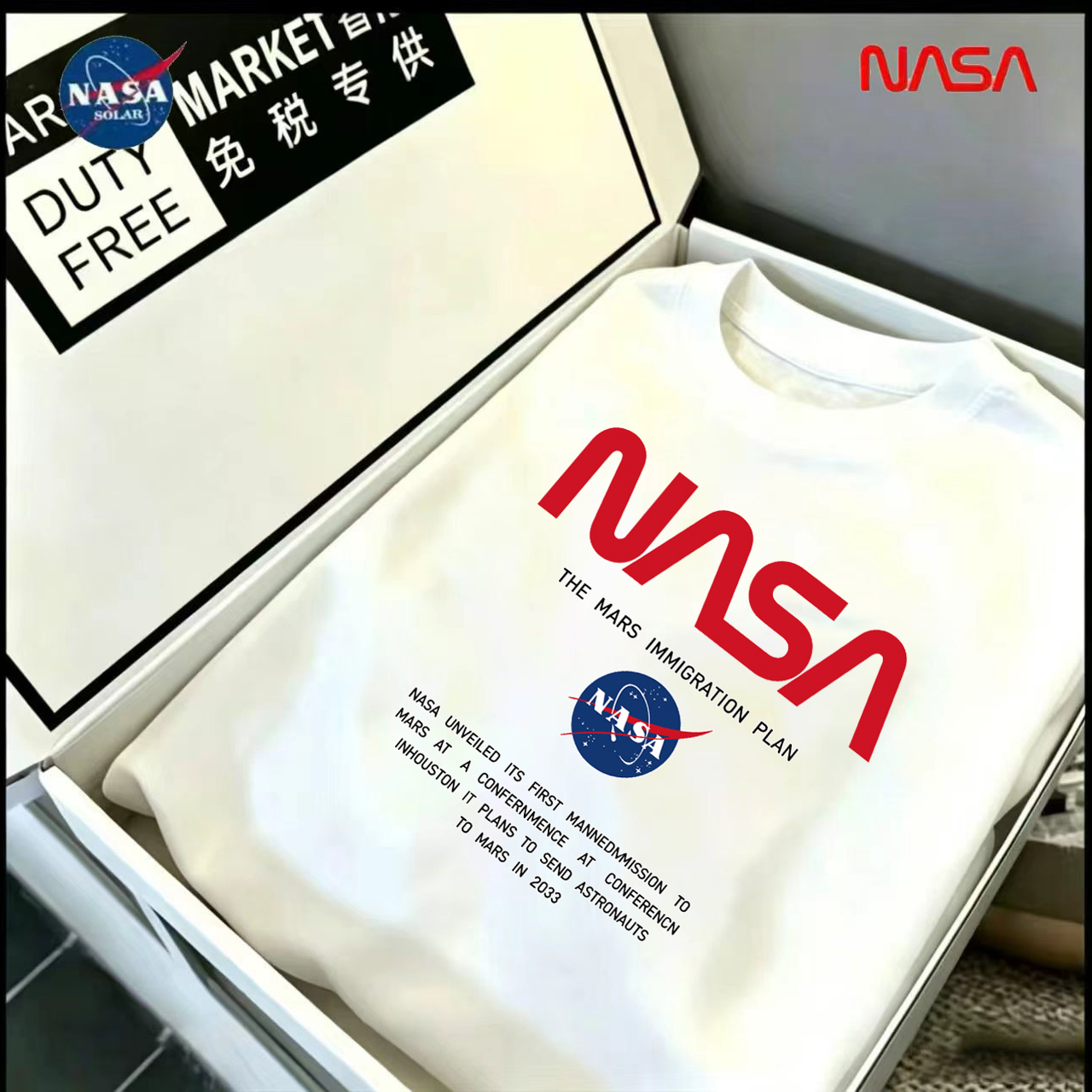 NASA联名纯棉夏季圆领短袖T恤微宽松时尚男女同款休闲百74