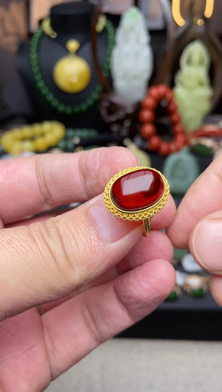 【闪购商品】血珀戒指银S925镶嵌m023戒指