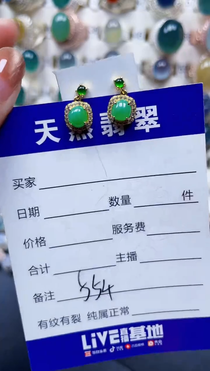 银S925镶嵌翡翠耳饰554