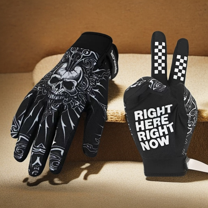新款户外时尚真皮防风骷髅机车复古个性订制透气男士加厚骑士手套