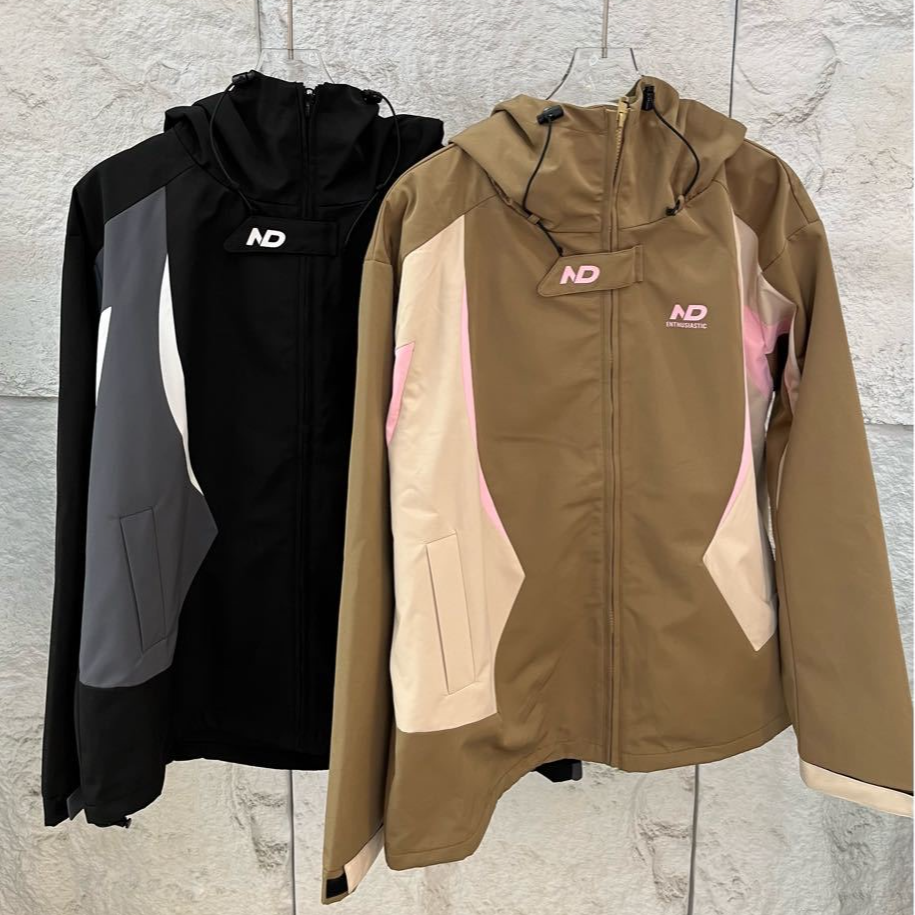 白鹤大人美式撞色拼接连帽冲锋衣男女款春季户外百搭宽松夹克上衣