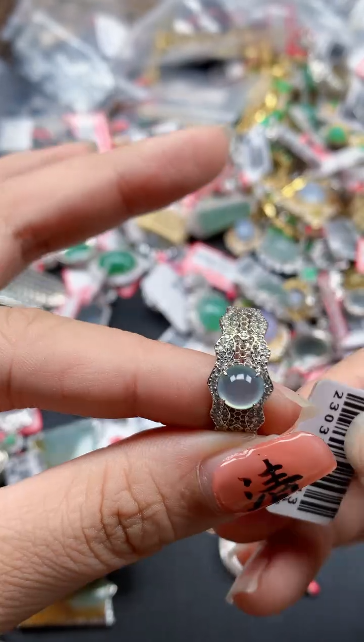 银S925镶嵌戒指翡翠天然A货缅甸翡翠