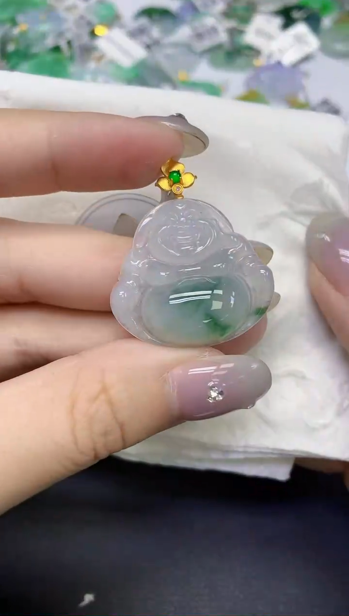 颈饰18K金镶嵌翡翠天然缅甸翡翠A货百元以上9元证书费自理