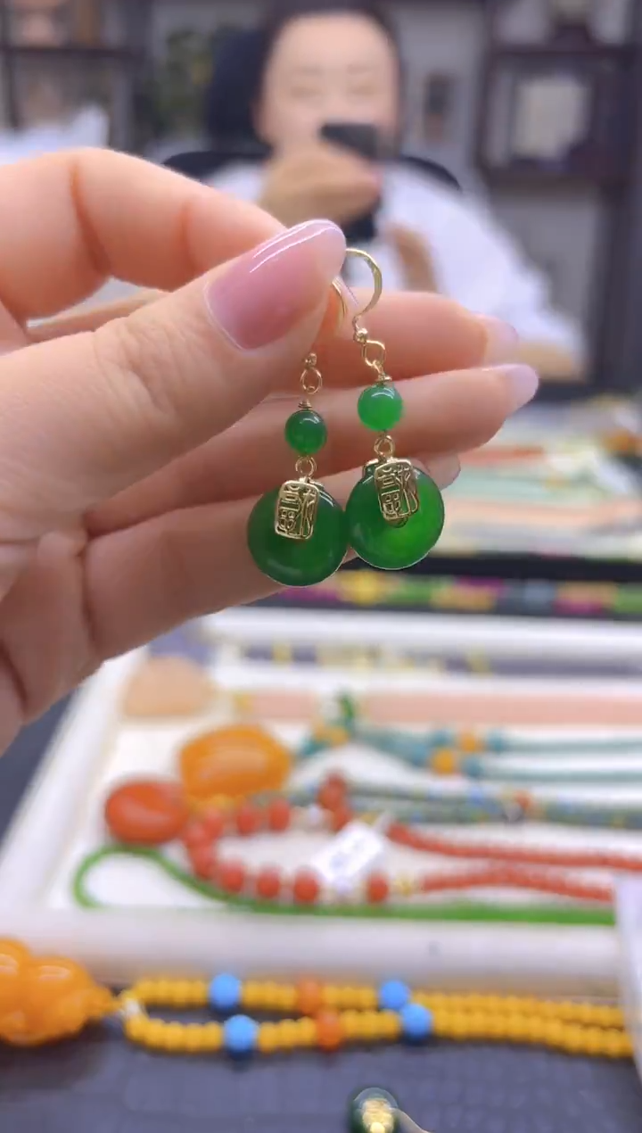 14K金镶嵌翡翠耳饰DIY款E717