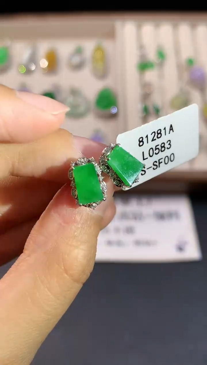 翡翠18K金镶嵌耳饰L0583多样性发其一