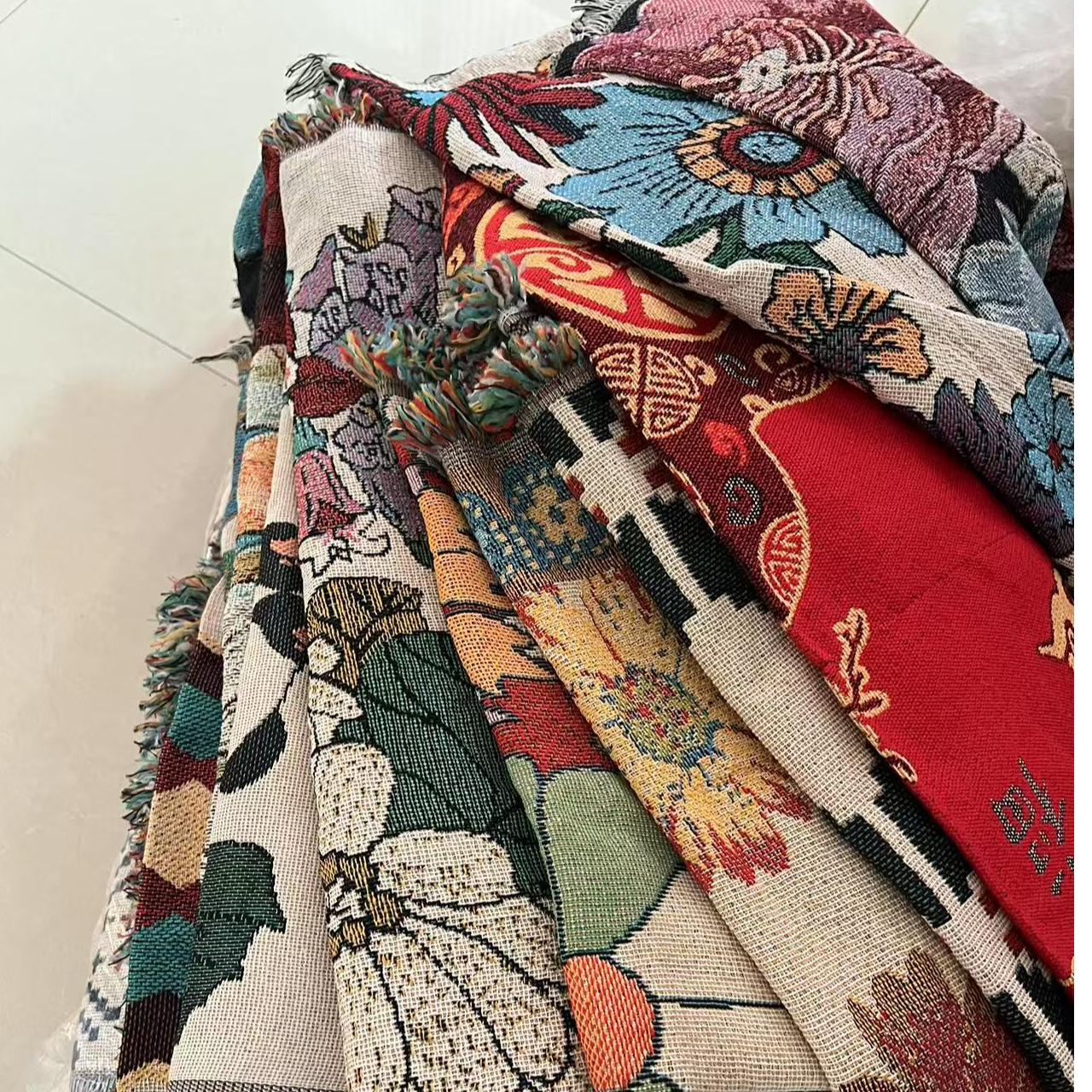 孤品.微瑕版多花色沙发巾床尾巾沙发垫四面流苏多功能款