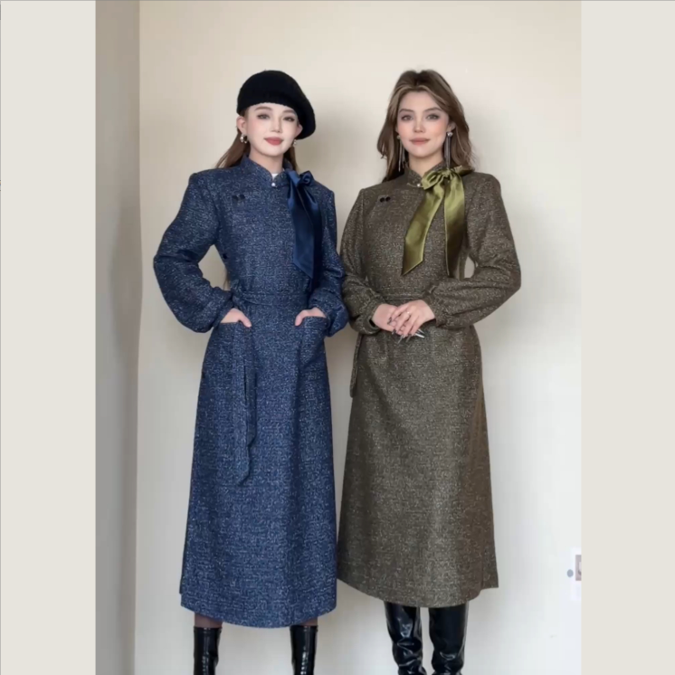 【大树蒙古袍】QH008冬季新款蒙氏立领时尚长款女士气质袍子民族风