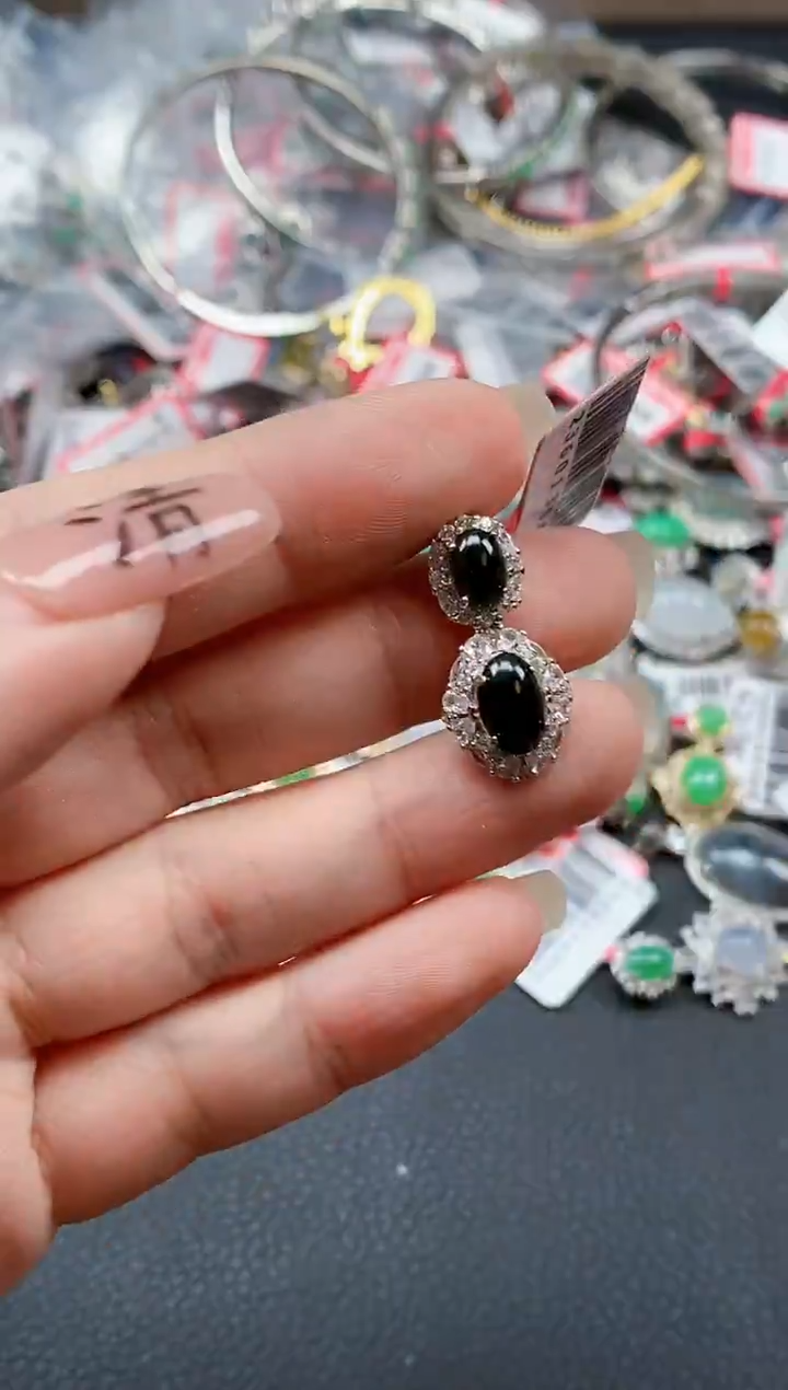 银S925镶嵌戒指翡翠天然A货缅甸翡翠