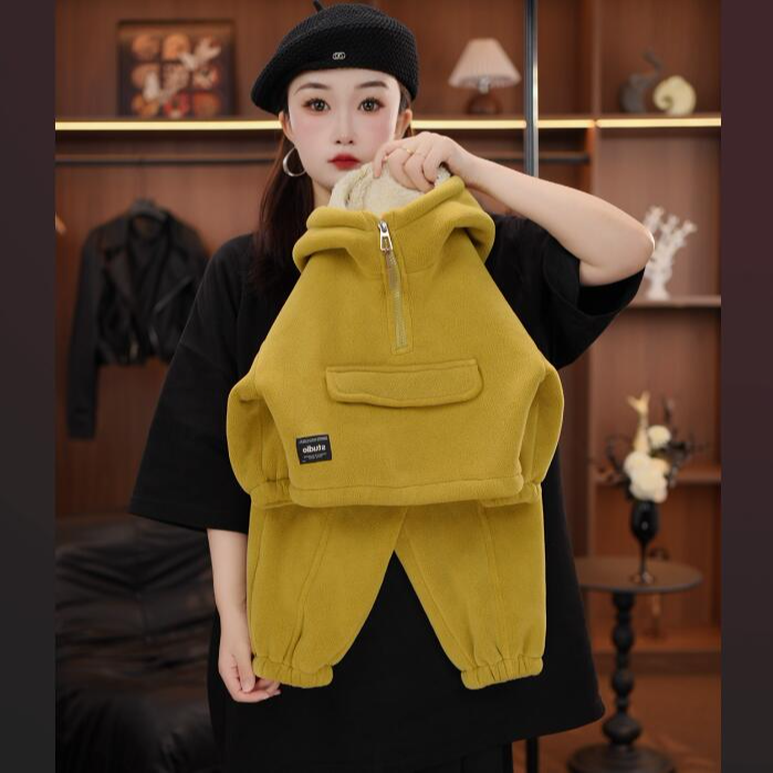 G+2025韩版新款冬季男童女童森系加绒加厚卫衣绒衫