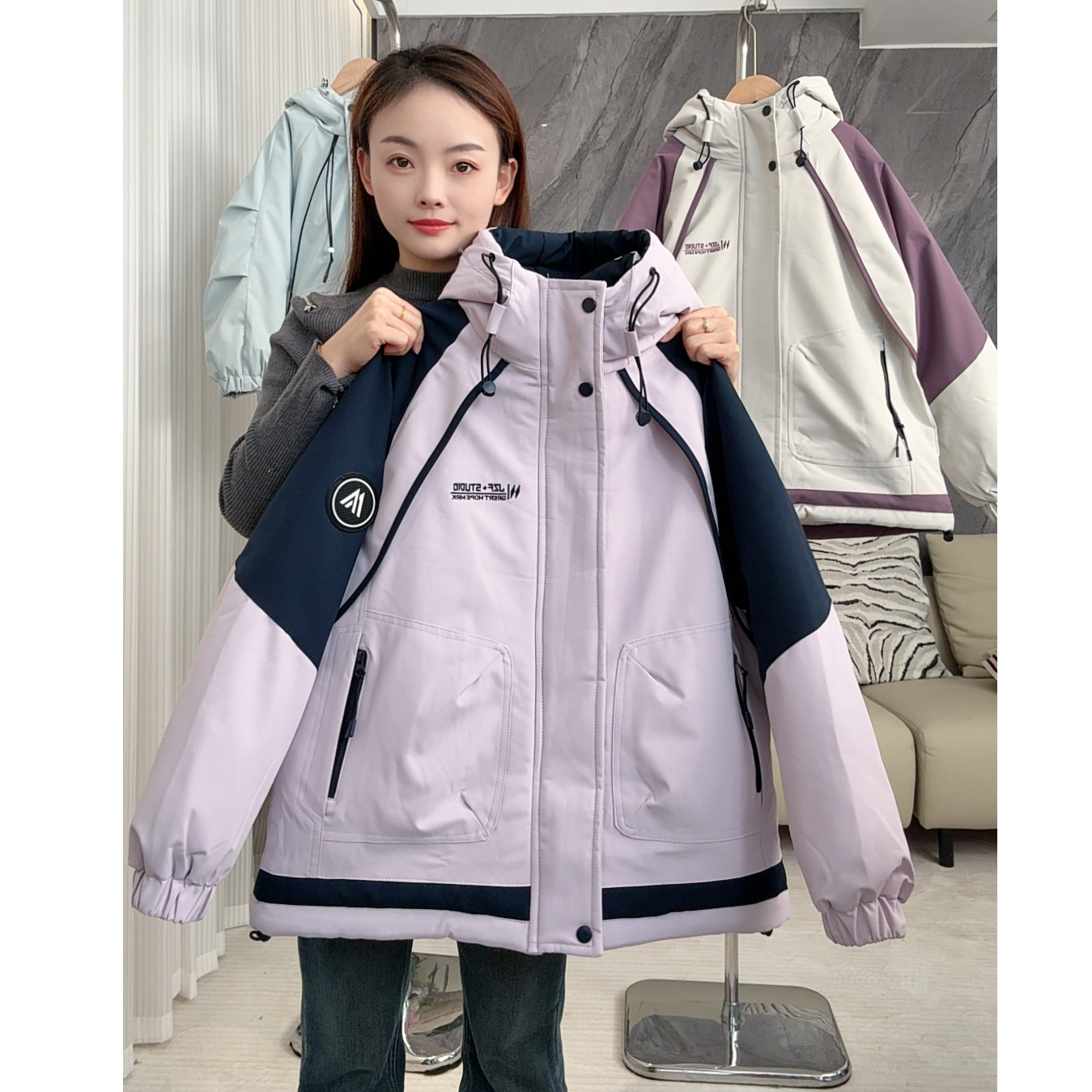 【恬颖KIDS]女童加绒秋冬款2025新款儿童冲锋衣加厚冬装女孩连帽