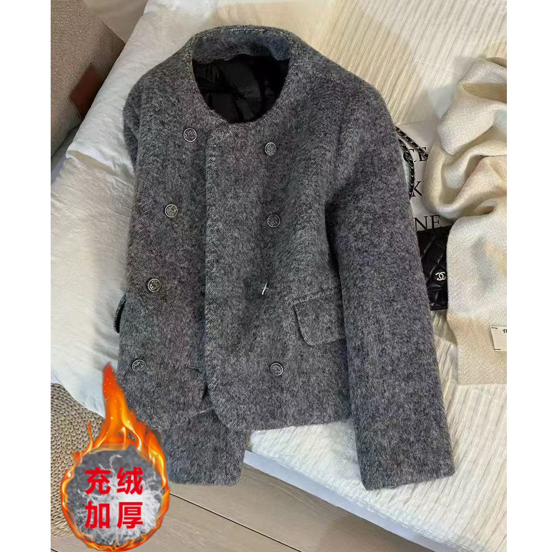 【当天发+运费险】高级灰毛呢小香风冬季外套充绒内胆时尚百搭P2438