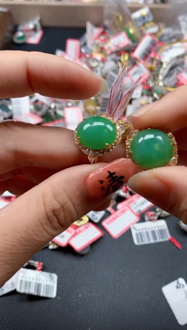 银S925镶嵌戒指翡翠天然A货缅甸翡翠