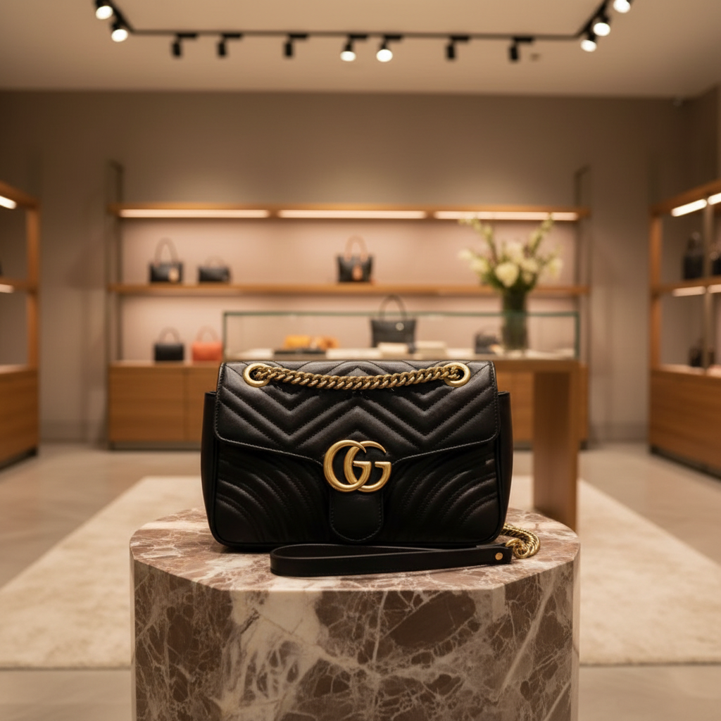 95新 GUCCI/古驰  黑金马蒙26链条包 1851 5217