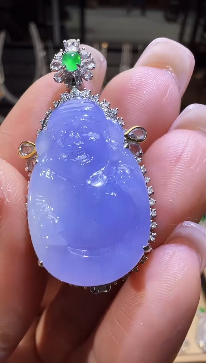 吊坠(不含链)18K金镶嵌翡翠财神