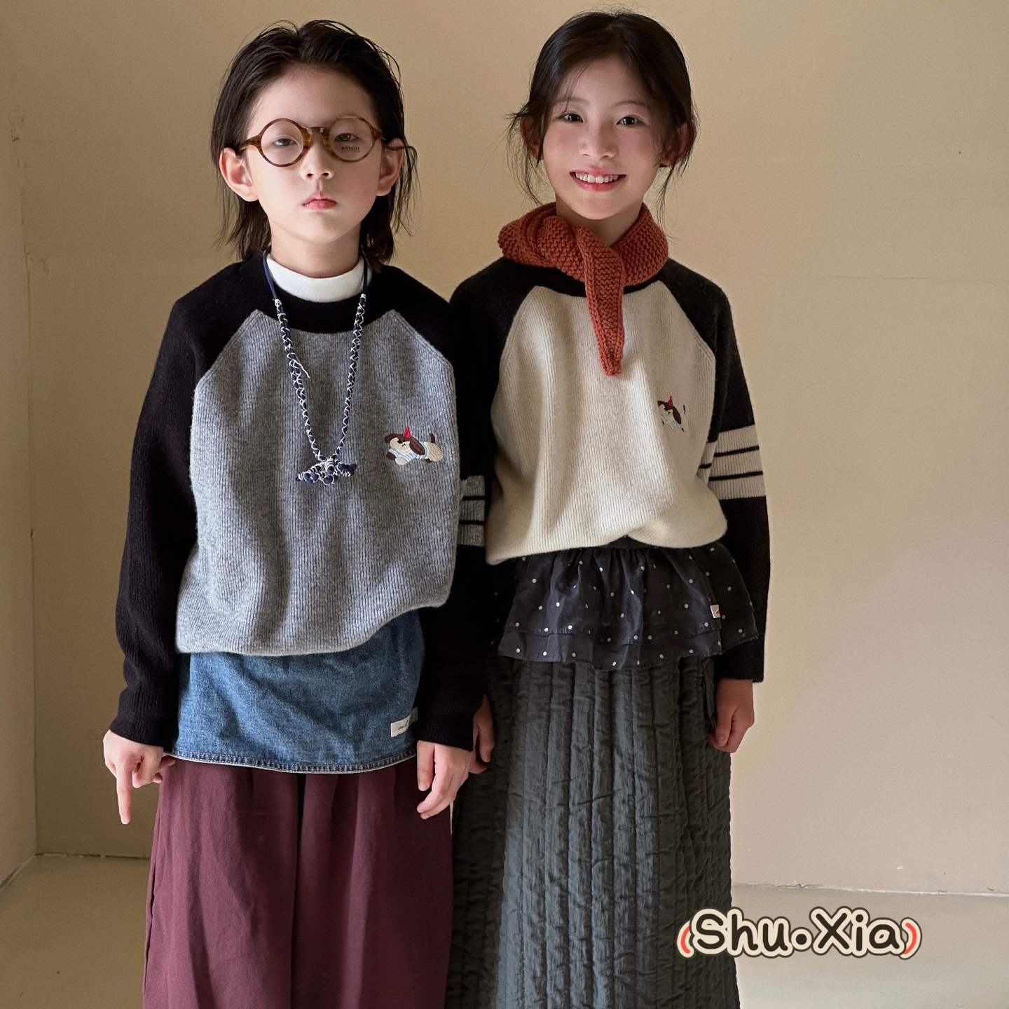 KIKIAND中大童长袖卡通动漫毛衣儿童拼接休闲风针织衫WS2371