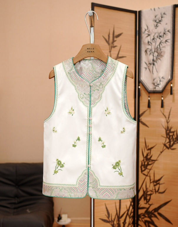 【海水江涯纹】新中式国风高级感宋锦提花四季新款复古盘扣马夹